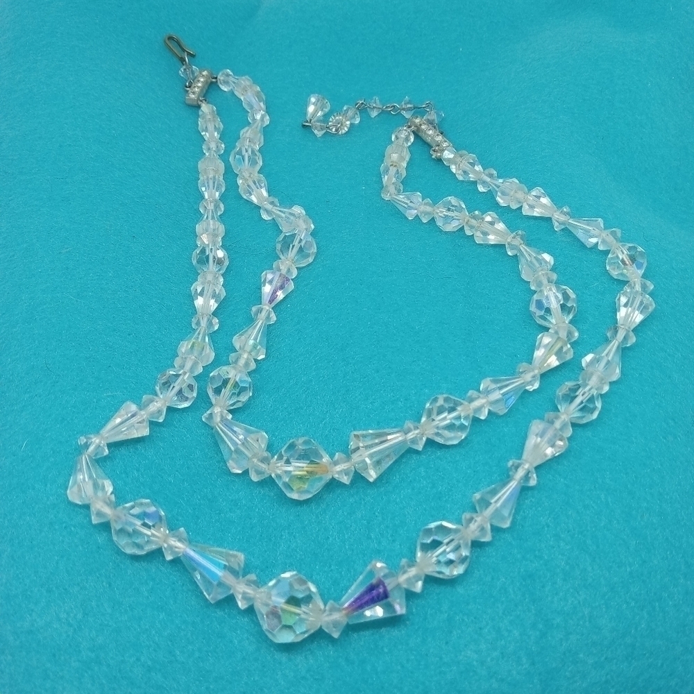 * vintage double strand aurora borealis unique conical shape beads necklace 17"